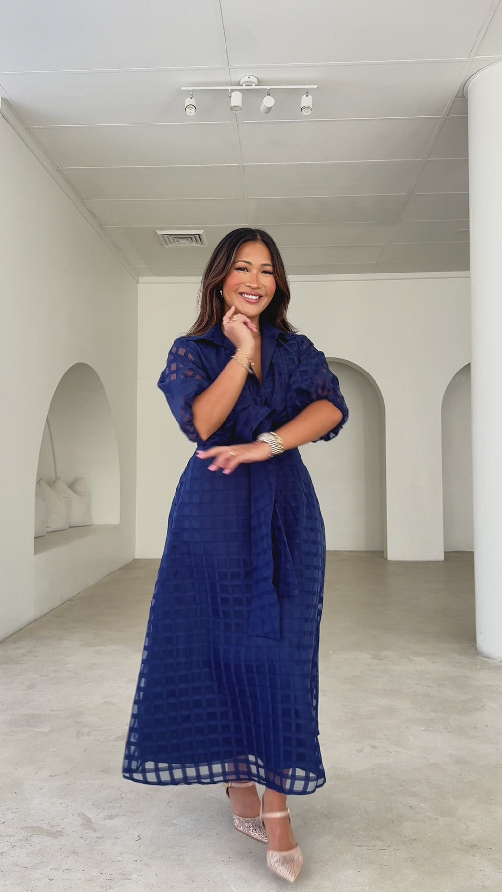 Zoeva Maxi Dress - Navy Check Organza