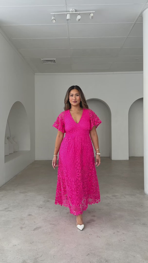 Haizlee Lace Maxi Dress - Hot Pink