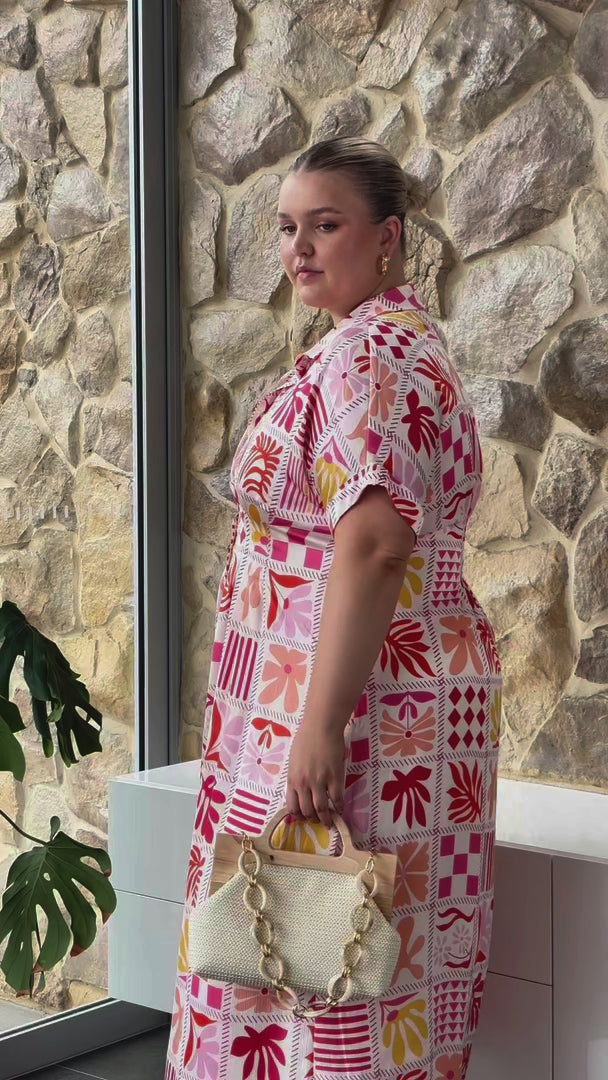 Rainier Midi Dress - Pink Multi Print