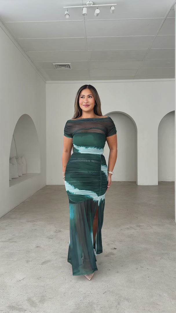 Eridania Mesh Maxi Dress - Emerald Multi Print