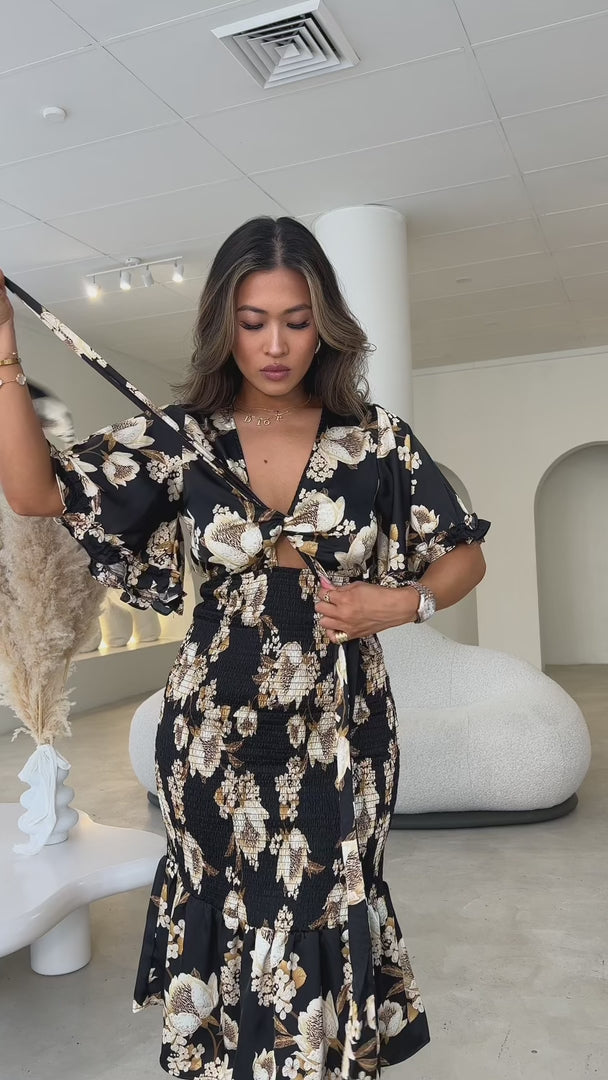 Amata Midi Dress - Black Floral