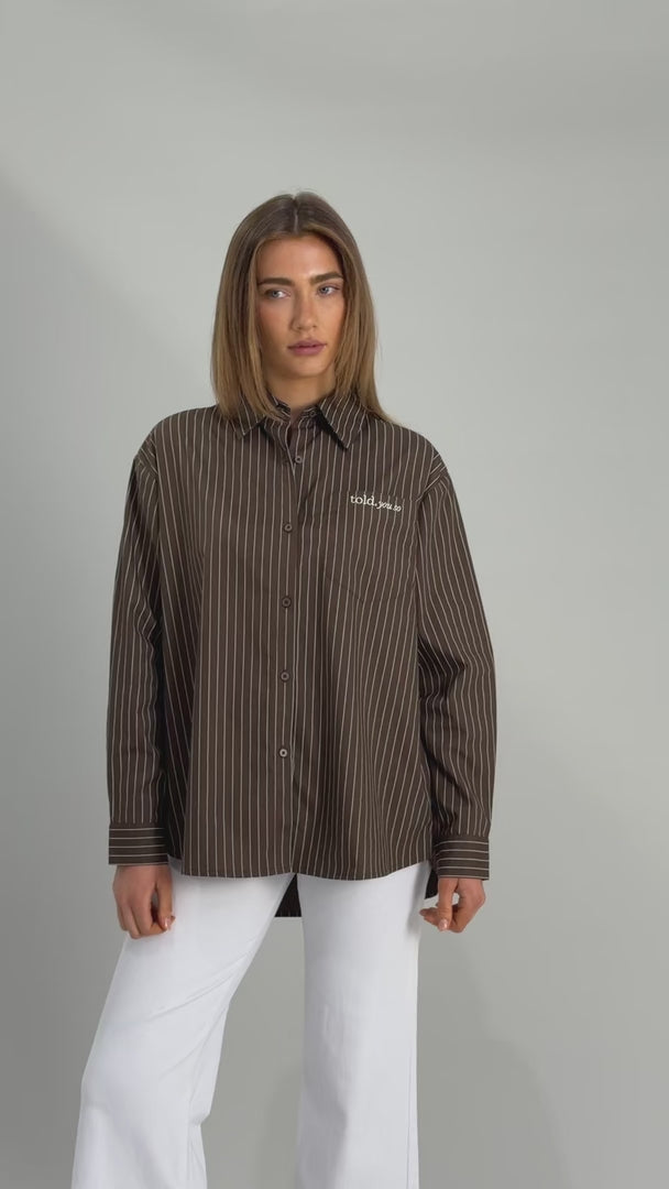 Deezu Oversized Shirt - Chocolate Brown Stripes