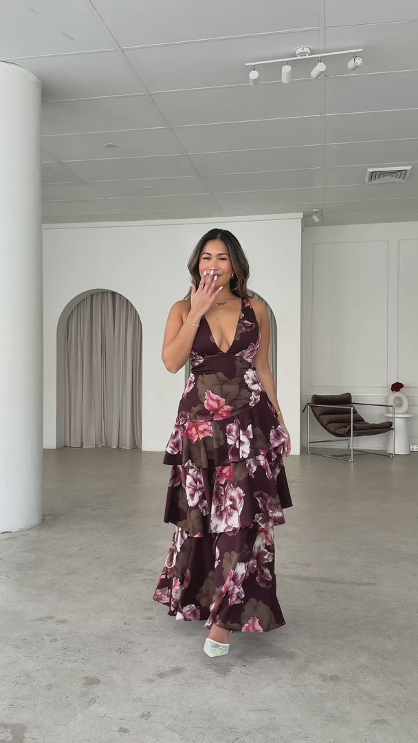 Wilona Maxi Dress - Brown Floral