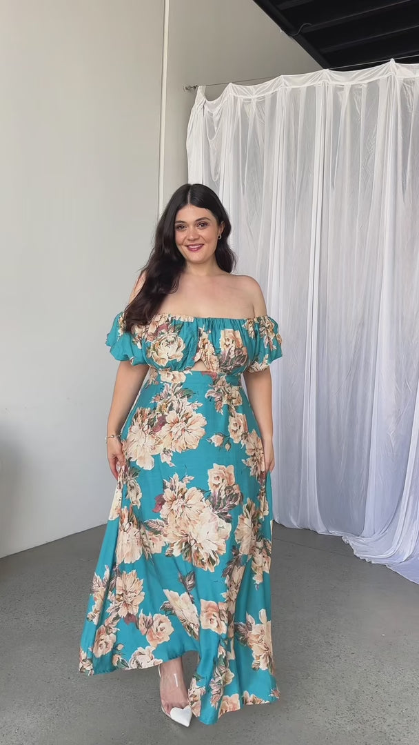 Alora Maxi Dress - Teal Blue Floral