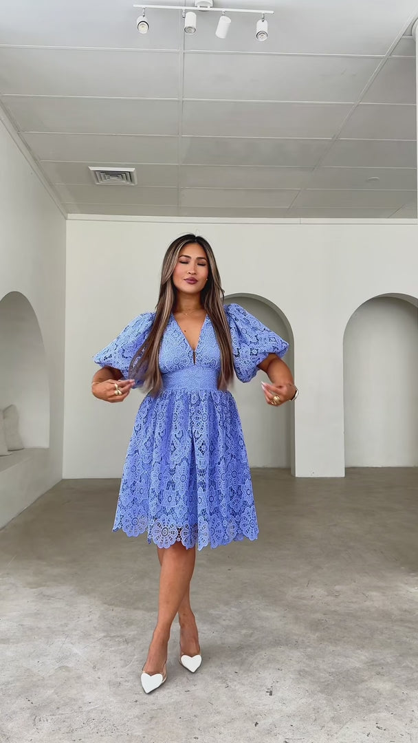 Hazelle Floral Lace Dress - Blue Lilac
