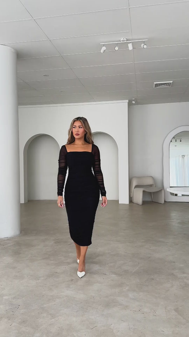 Lovick Mesh Midi Dress - Black