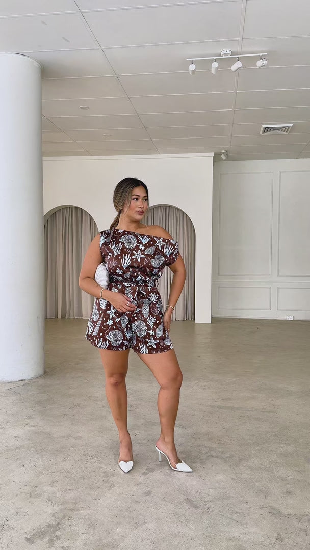 Kendrix Playsuit - Chocolate Blue Ocean Print