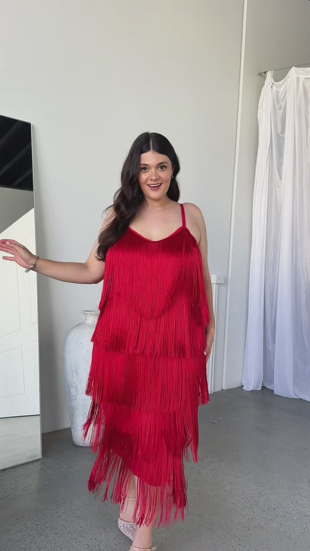You Found Me Fringe Tassel Maxi Dress - Red