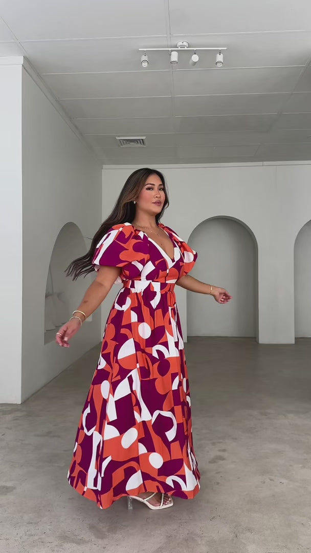 Georgie Maxi Dress - Plum Orange Print