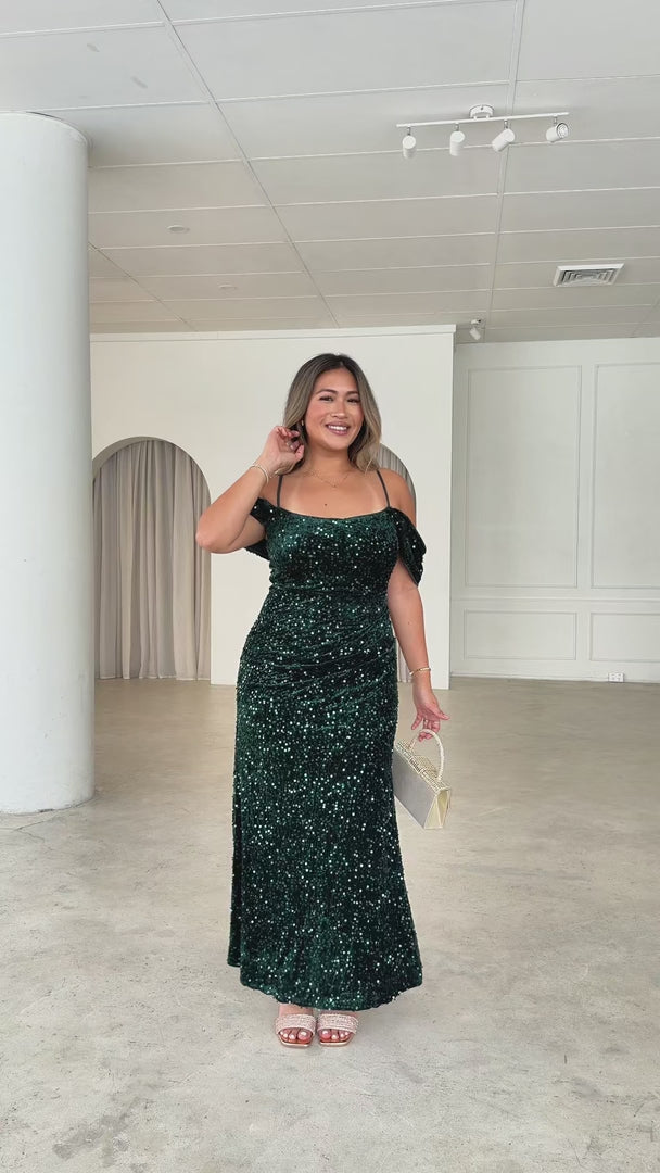 Raquel Maxi Dress - Emerald Velvet Sequin