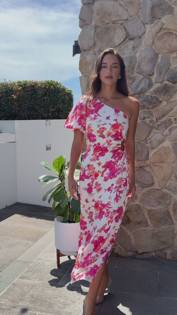 Gia Maxi Dress - Cream Pink Red Floral