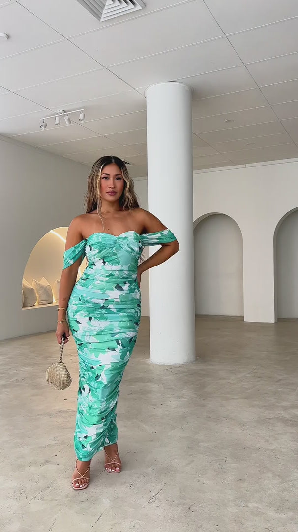 Prieto Mesh Maxi Dress - Green Floral