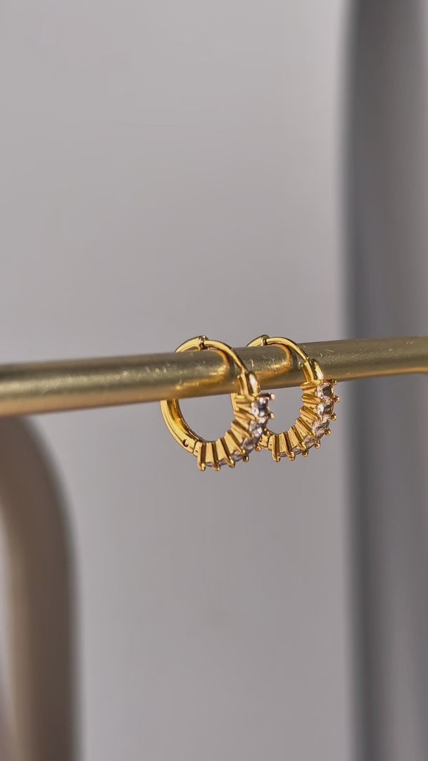 Vinka Hoop Earrings - Gold Half Rect Diamante