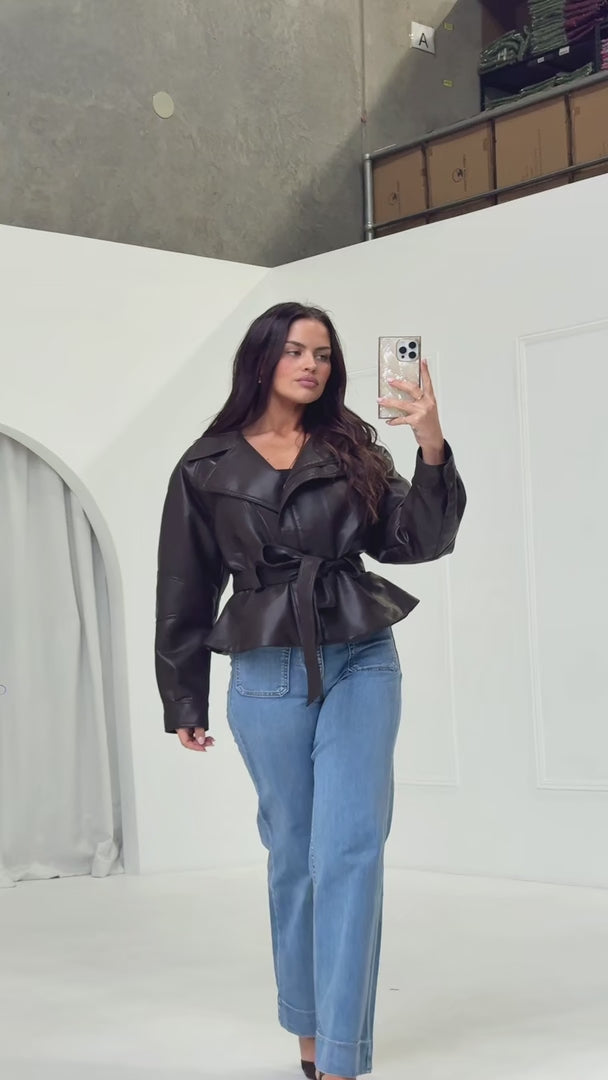 Nina Faux Leather Jacket - Brown