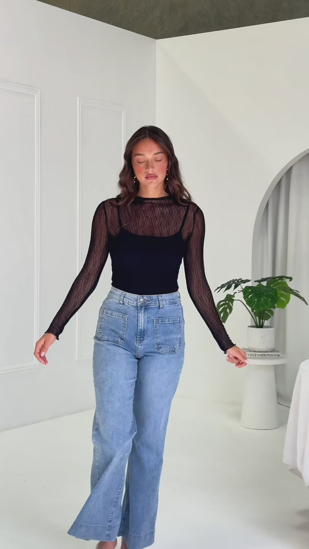 Thurman Sheer Mesh Top - Black Texture