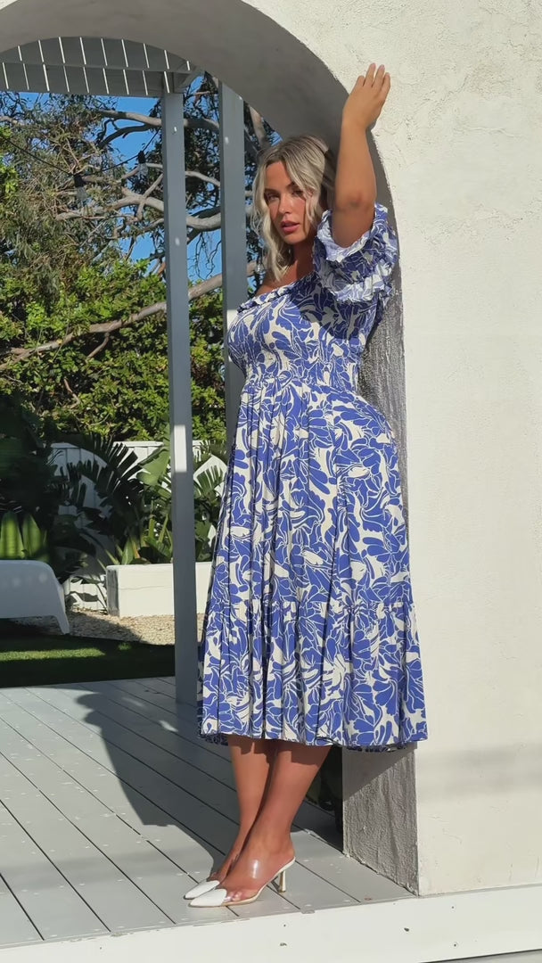 Ayesha Midi Dress - Blue Print