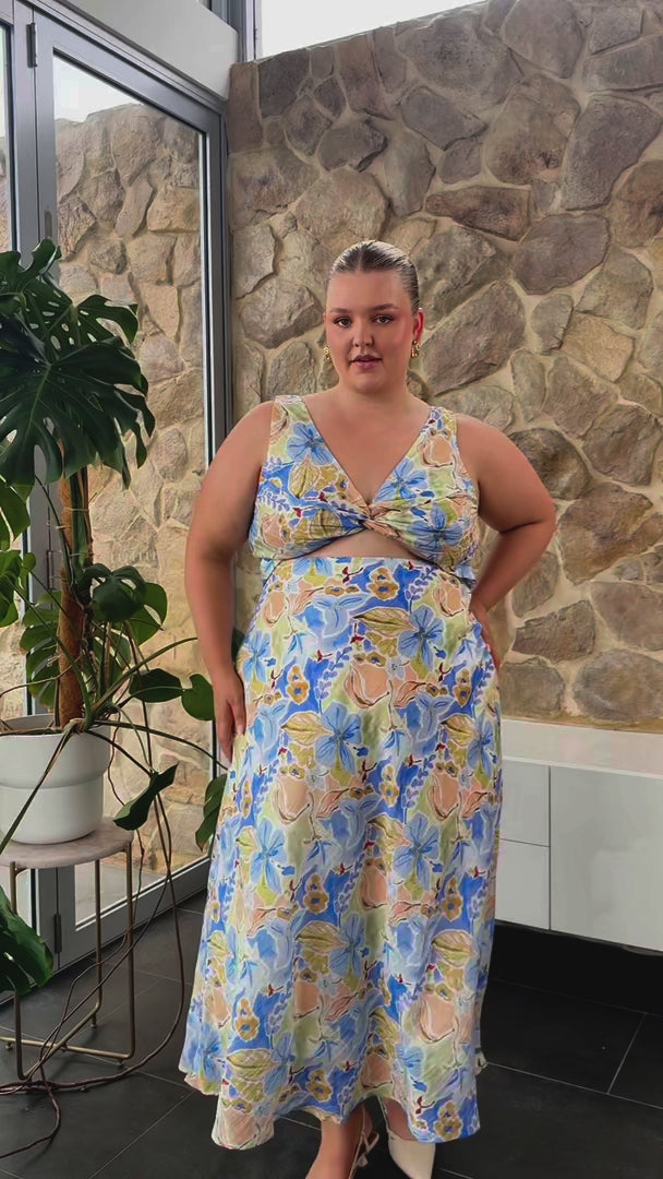 Shelby Shirred Back Panel Maxi Dress - Blue Multi Floral