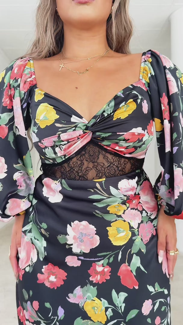 Alessia Maxi Dress - Black Floral