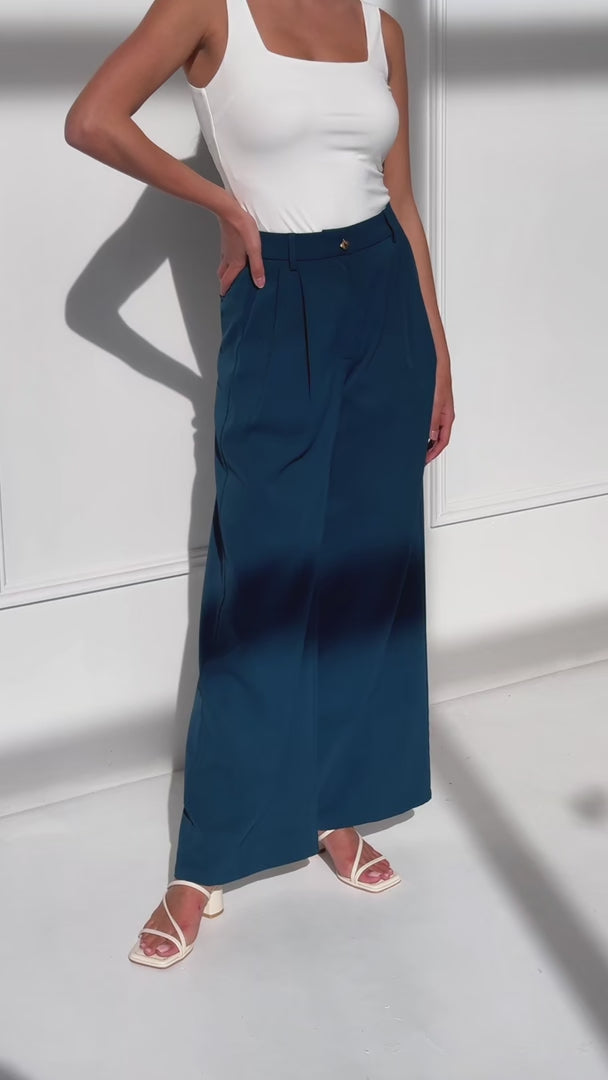 Carson Wide Leg Pants - Teal Blue