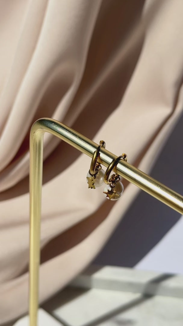 Nista Dainty Hoop Charm Earrings - Gold Pearl Star