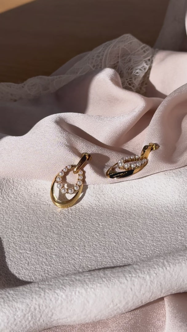 Avenly Drop Stud Earrings - Gold Pearl Oval