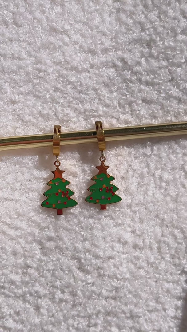 Tinselled Hoop Charm Earrings - Gold Tree