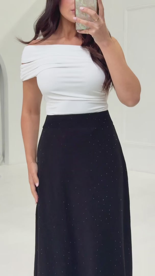 Evianna Diamante Knit Maxi Skirt - Black