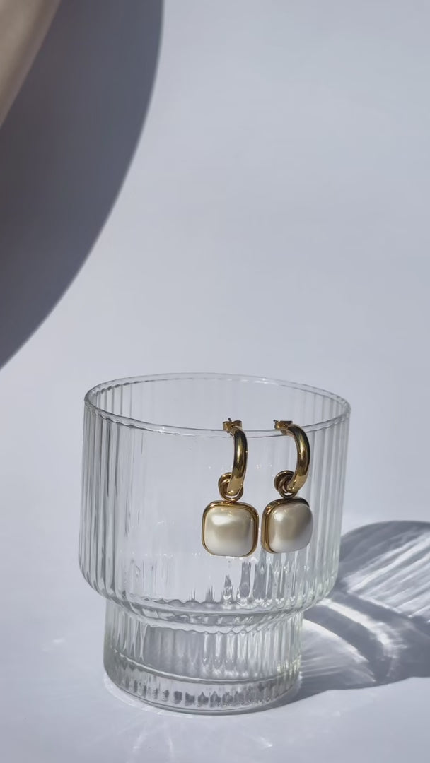 Enrica Hoop Earrings - Gold Square Pearl