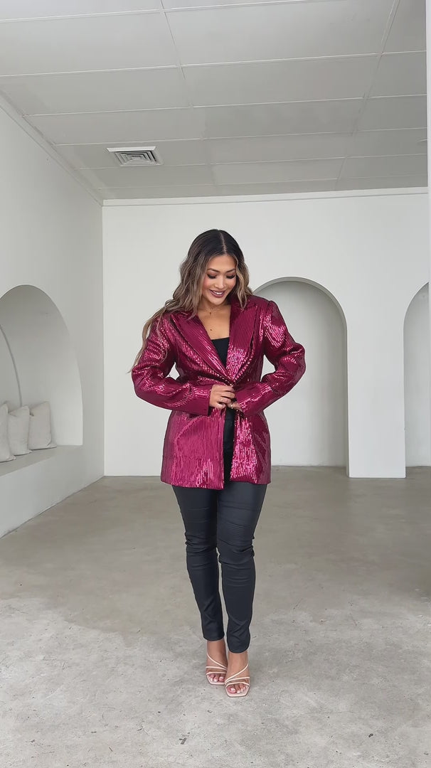 Charlie Sequin Blazer - Wine