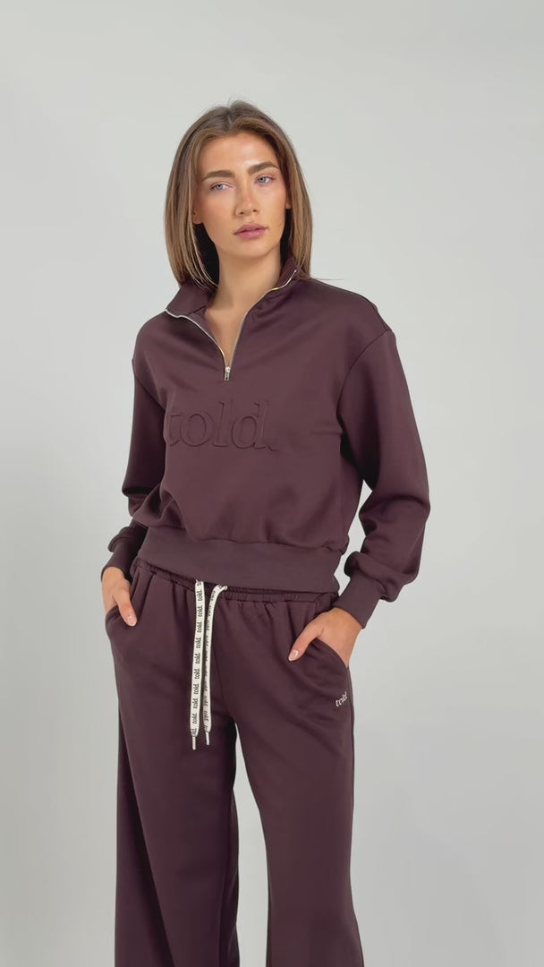 Miku Quarter Zip Sweater - Chocolate Brown