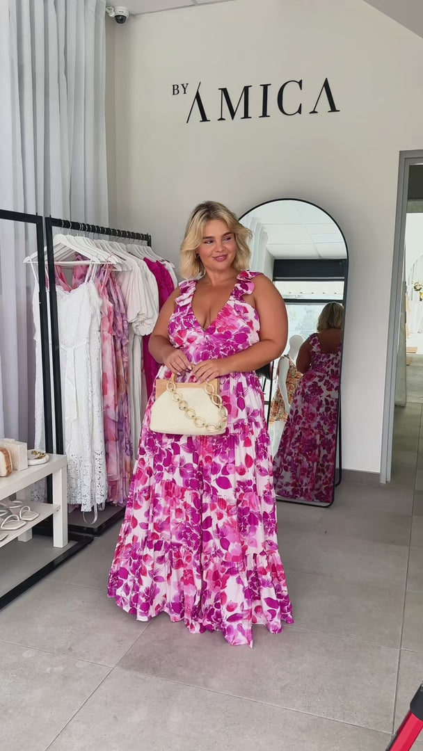Polly Maxi Dress - Purple Pink Floral