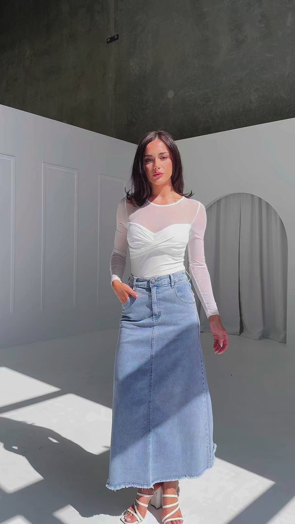 Kensho Denim Maxi Skirt - Light Blue