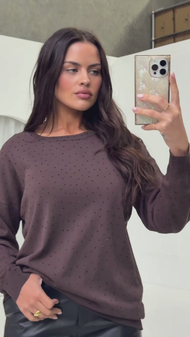 Kimani Diamante Knit Jumper - Coffee Brown