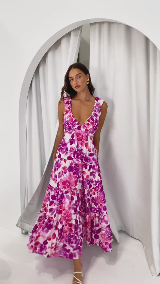 Polly Maxi Dress - Purple Pink Floral
