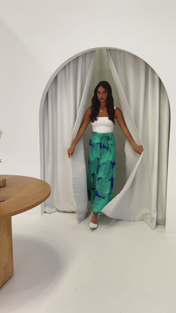 Paradise Lily Wide Leg Pants - Blue Green Print