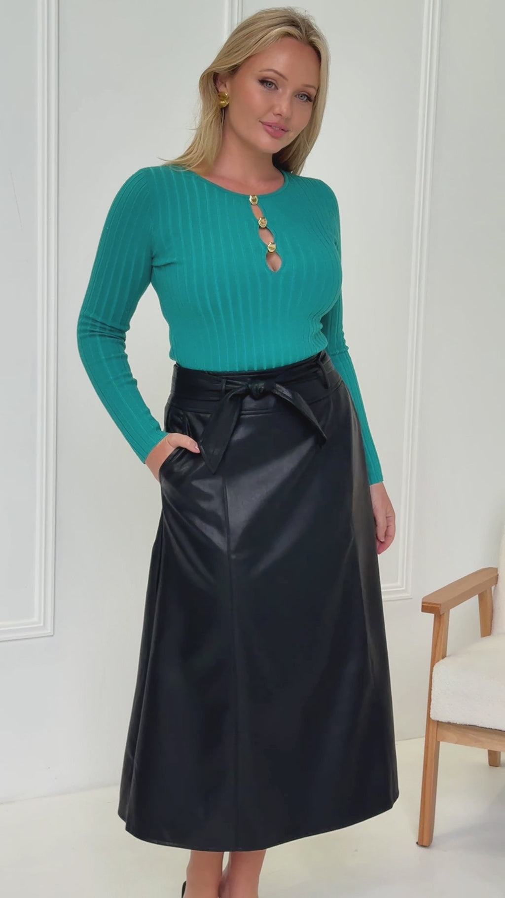 Percy Faux Leather Midi Skirt - Black