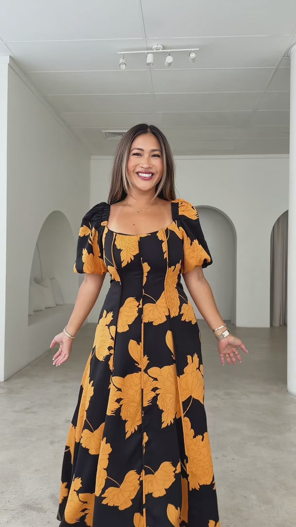 Claudelle Maxi Dress - Black Gold Floral