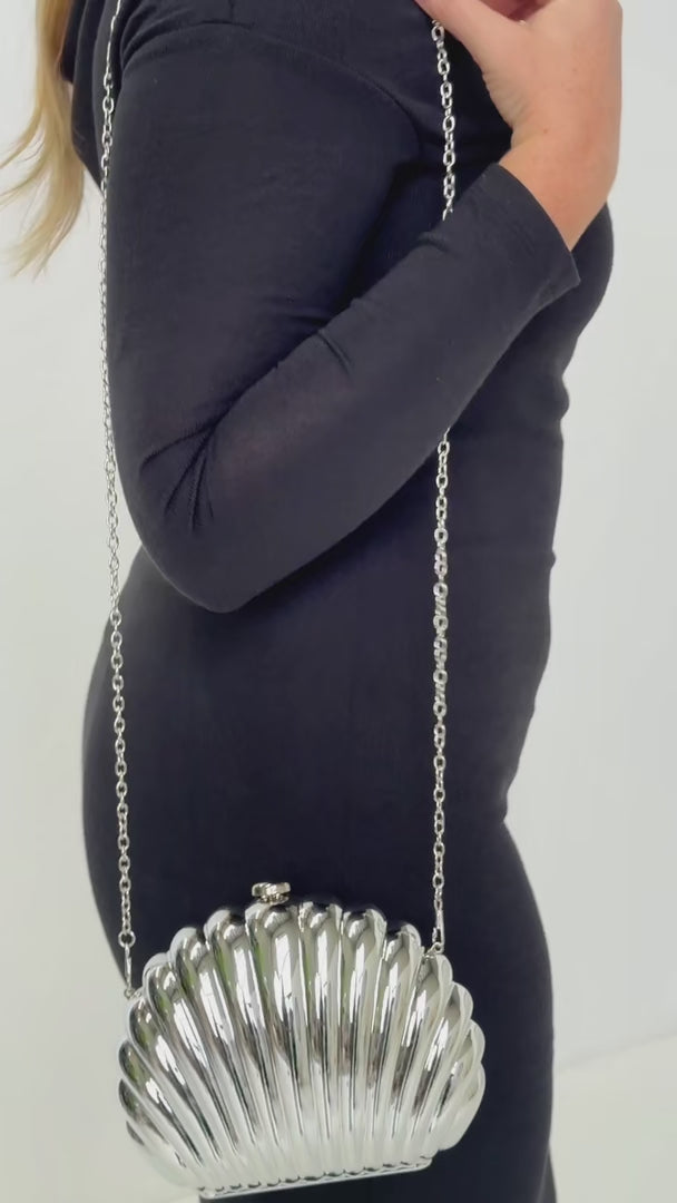 Rizela Shell Clutch Bag - Silver Chrome