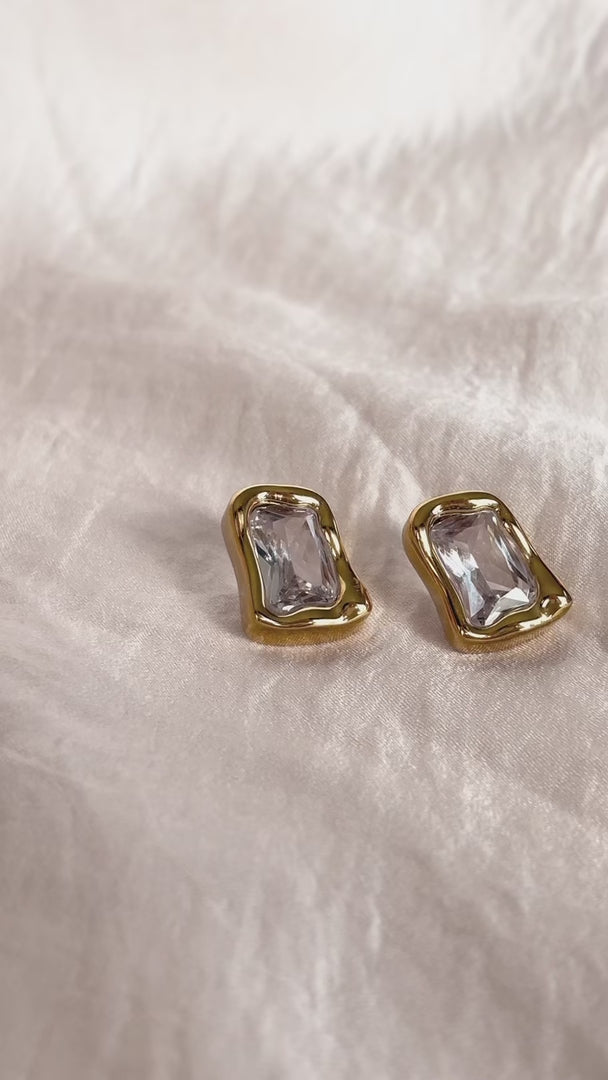 Topazia Stud Earrings - Gold Clear Stone