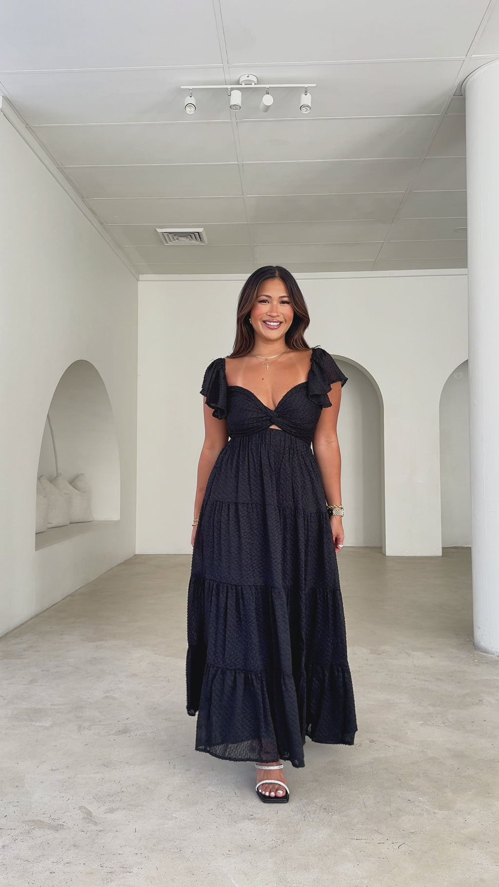 Odessey Tie Up Back Maxi Dress - Black Texture