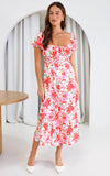 Kiaya Midi Dress - Red Pink Floral